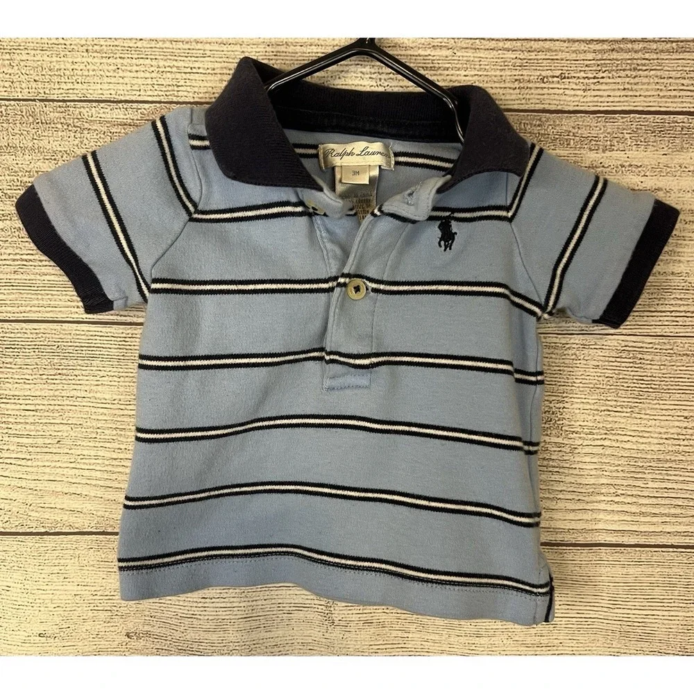 Ralph Lauren Baby Lot 3 Months Orange Romper, And 2 Short Sleeve Shirts